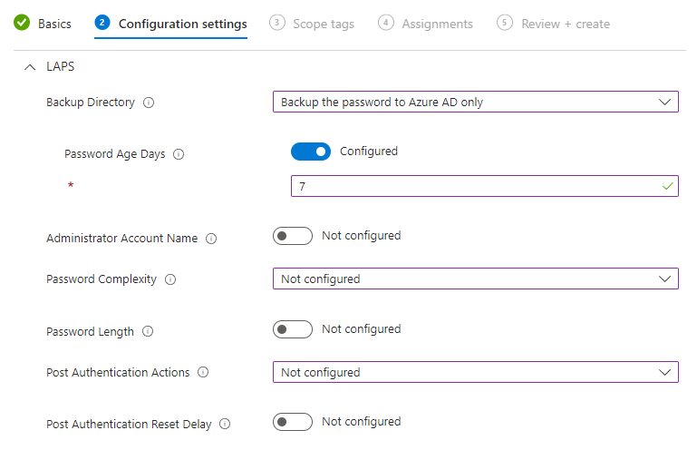 Define the Azure AD LAPS Settings